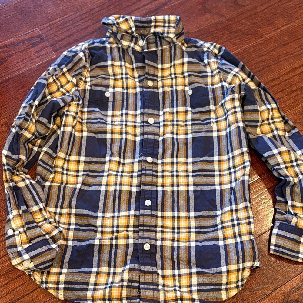 Janie and Jack Navy and Mustard Plaid Shirt